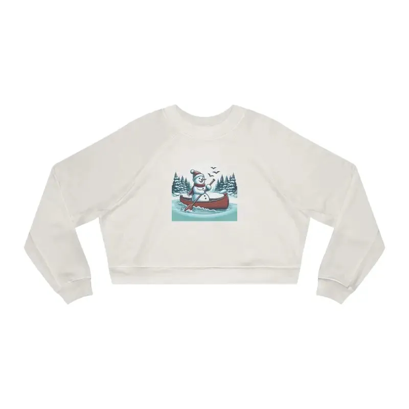 Snowman Canoe Wonderland Cropped Fleece Sweatshirt