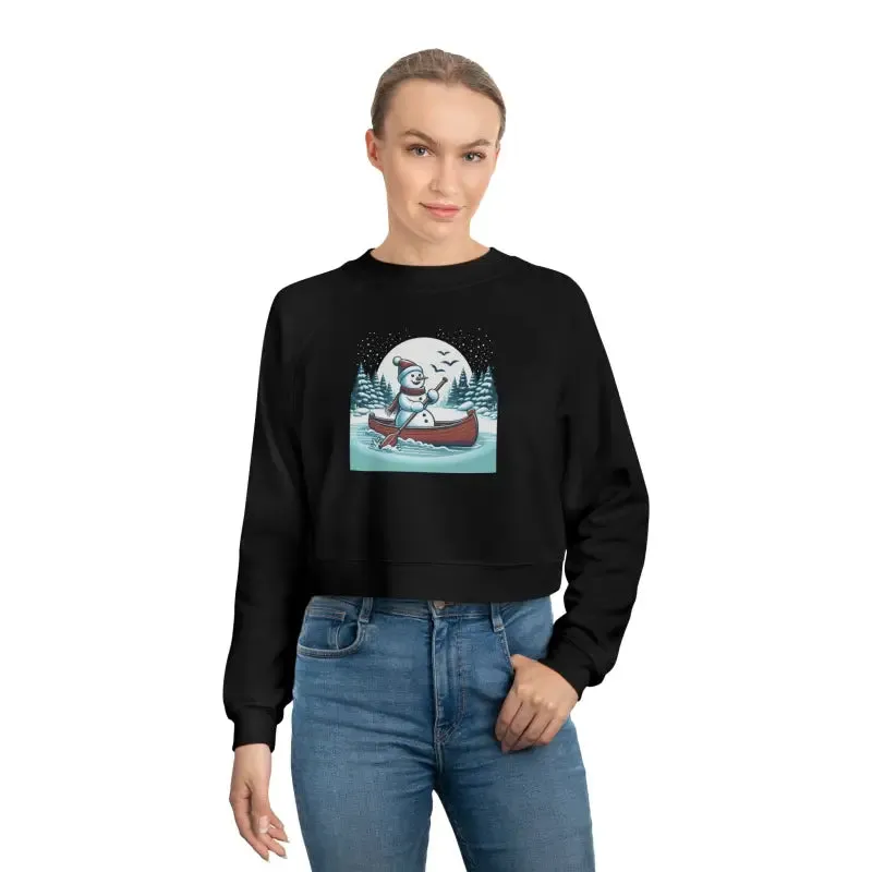 Snowman Canoe Wonderland Cropped Fleece Sweatshirt