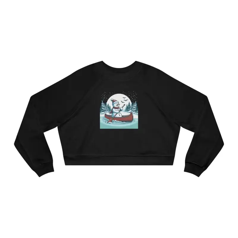 Snowman Canoe Wonderland Cropped Fleece Sweatshirt