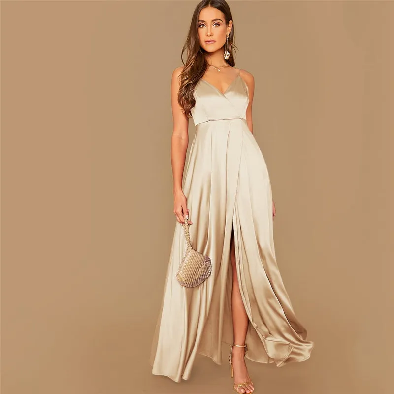 Spaghetti Strap Satin Maxi Dress