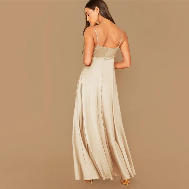 Spaghetti Strap Satin Maxi Dress