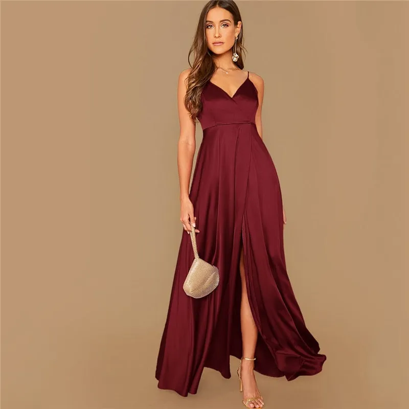 Spaghetti Strap Satin Maxi Dress