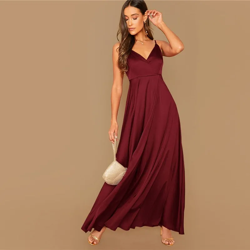 Spaghetti Strap Satin Maxi Dress