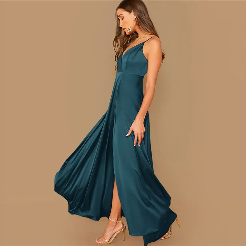 Spaghetti Strap Satin Maxi Dress