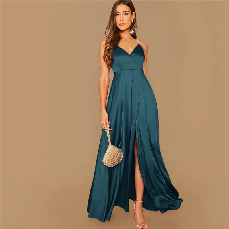 Spaghetti Strap Satin Maxi Dress