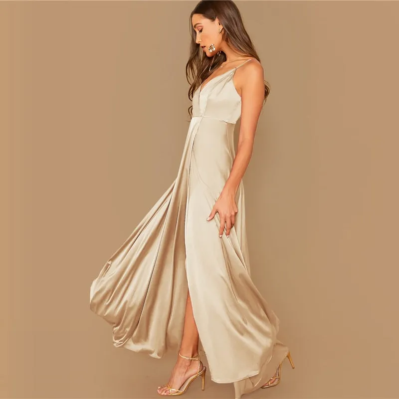 Spaghetti Strap Satin Maxi Dress