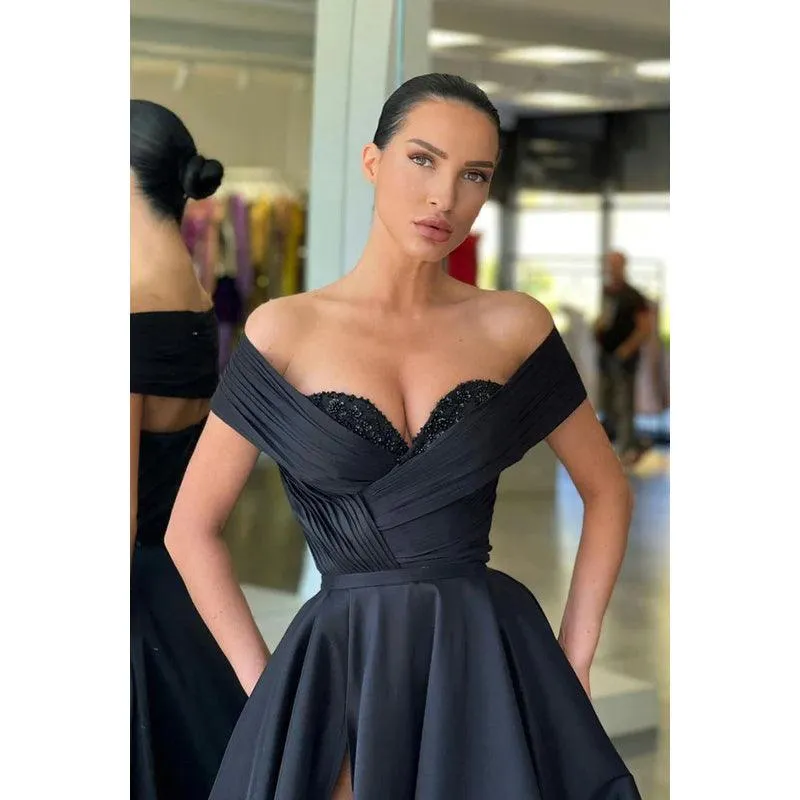 Sweetheart Off-Shoulder Sequined Ruched A-Line Long Prom Gown