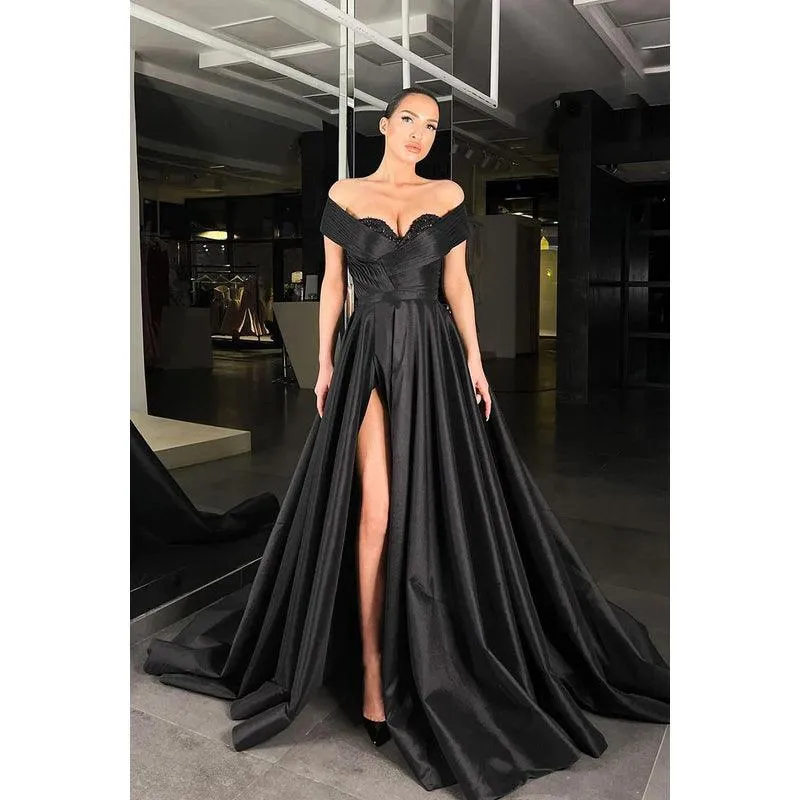 Sweetheart Off-Shoulder Sequined Ruched A-Line Long Prom Gown