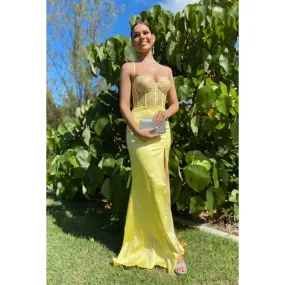 Sweetheart Spaghetti Straps Lace Sheer Long Prom Dress With Slit