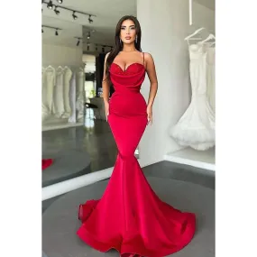 Sweetheart Spaghetti Straps Satin Mermaid Long Prom Evening Gown