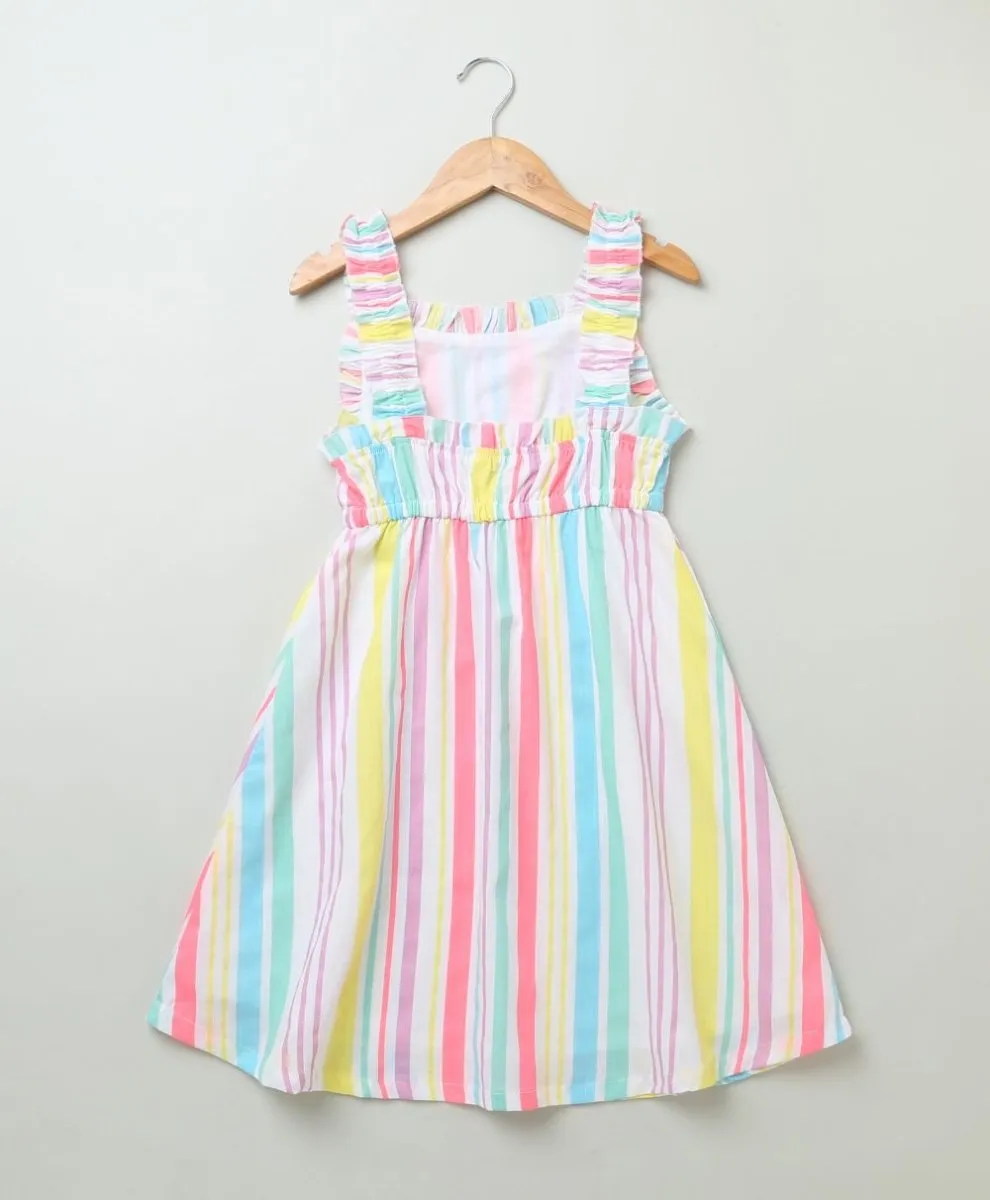 Sweetlime By AS Multicoloured Stripe Print A line Cotton dress.