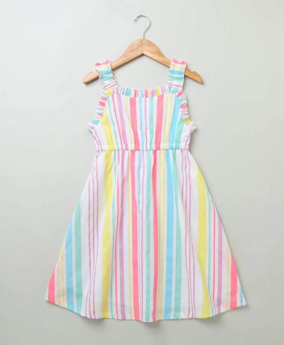 Sweetlime By AS Multicoloured Stripe Print A line Cotton dress.