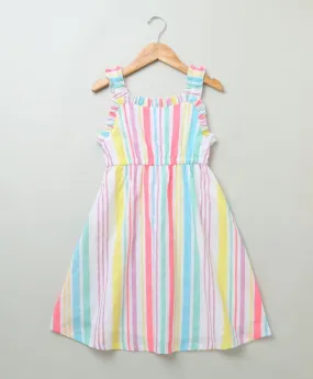 Sweetlime By AS Multicoloured Stripe Print A line Cotton dress.
