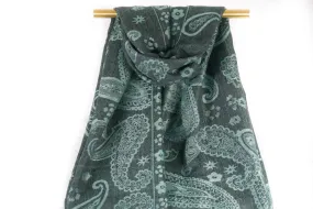 Teal Gray Majestic Paisley Pashmina Scarf Bohemian Shawl