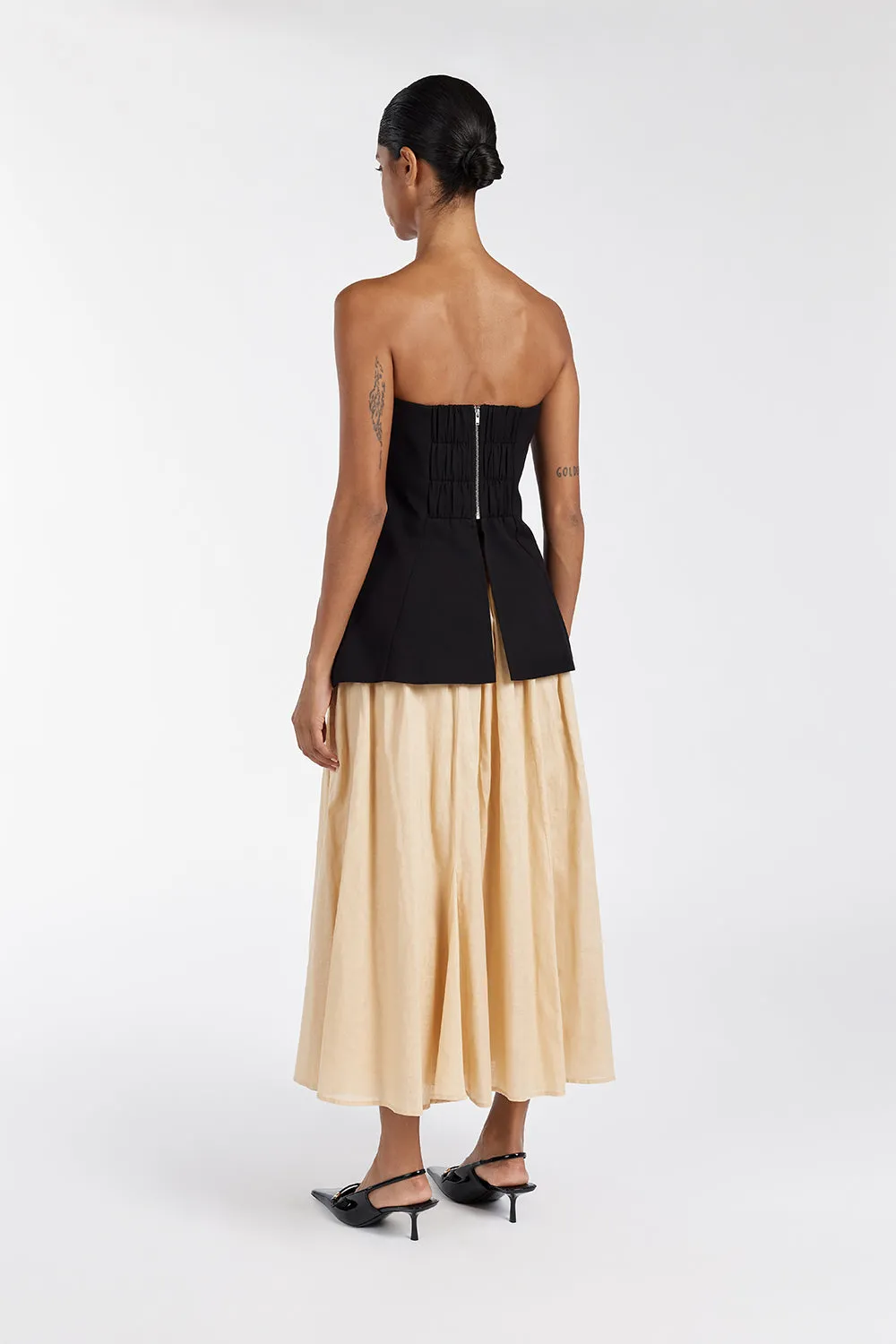 TIA SAND LINEN CIRCLE MIDI SKIRT