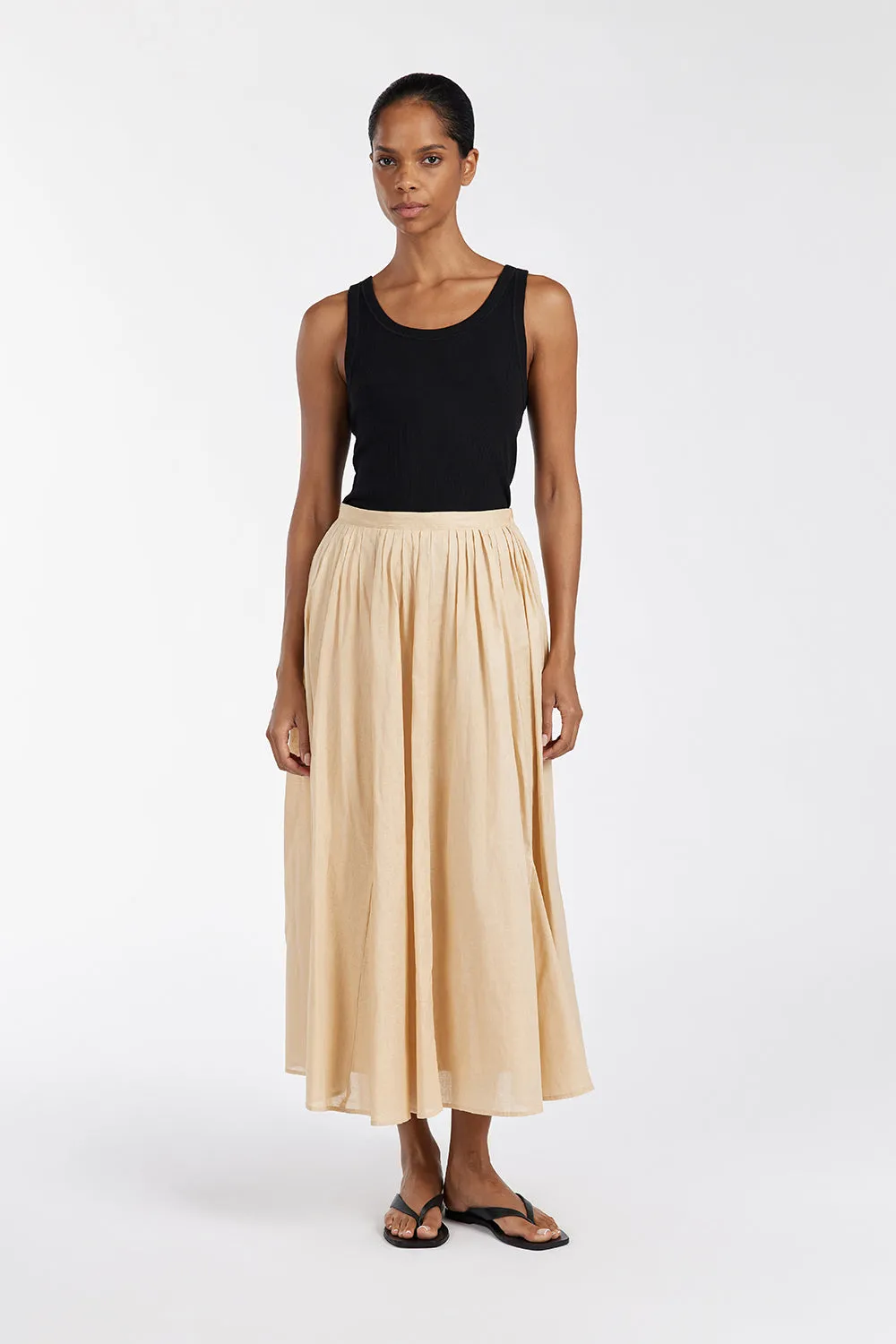 TIA SAND LINEN CIRCLE MIDI SKIRT