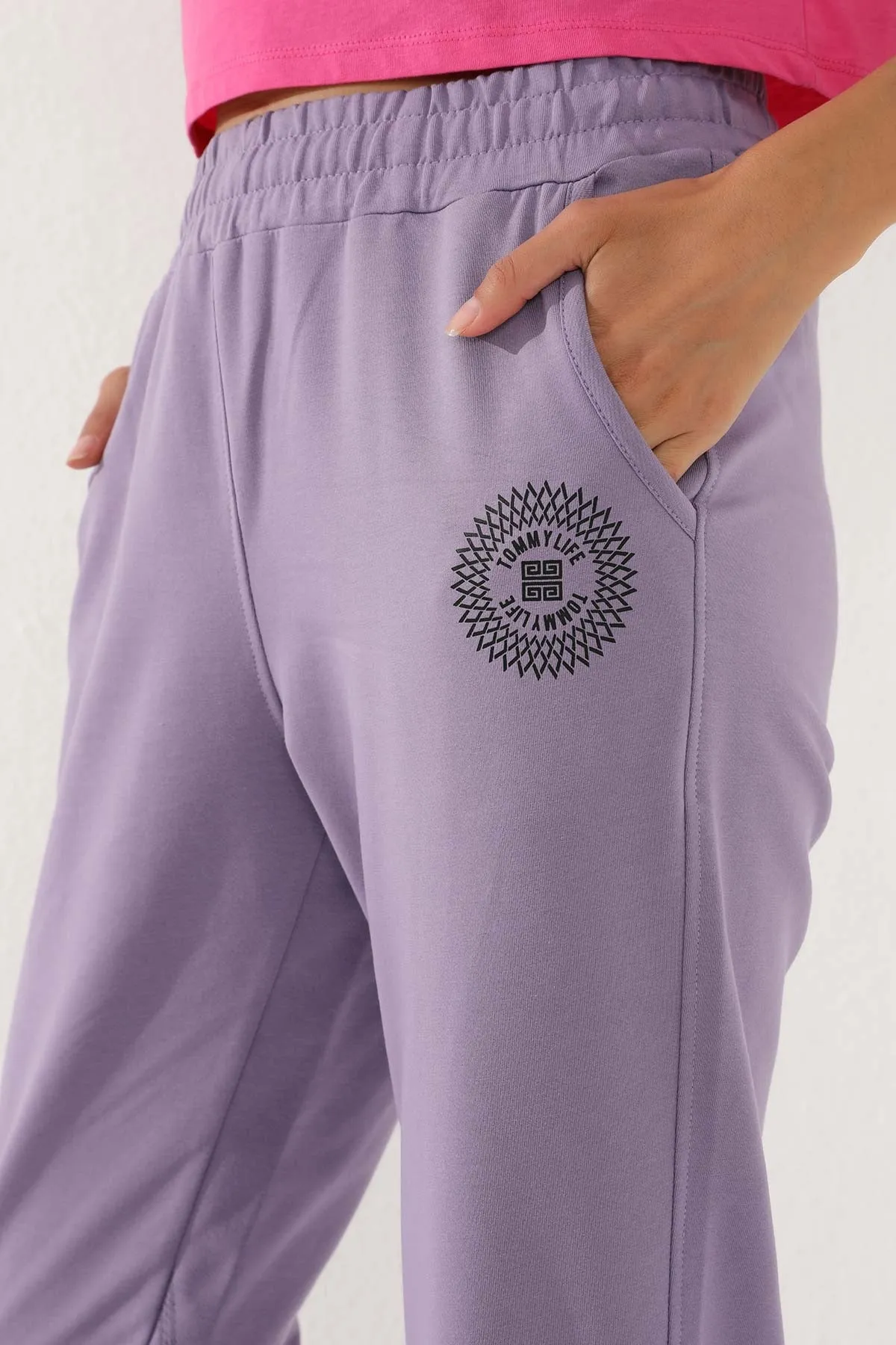 TMY Lilac Striped Comfortable Fit Elastic Cuff Women's Sweatpants - 94585 - North Vancouver