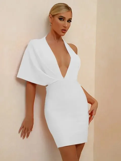 Trendy Orange Bandage One Shoulder Backless Dress