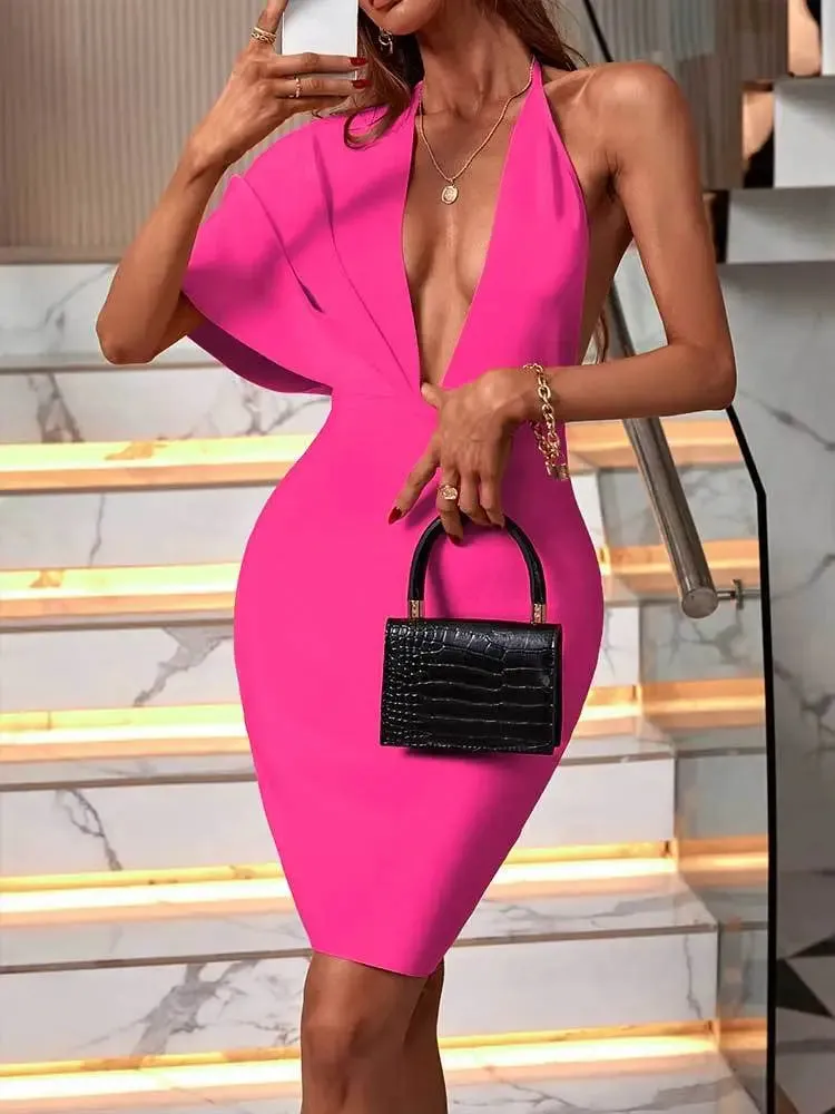 Trendy Orange Bandage One Shoulder Backless Dress