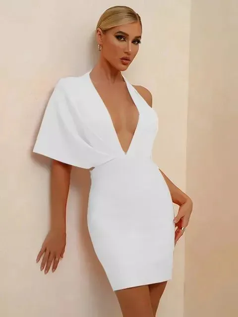 Trendy Orange Bandage One Shoulder Backless Dress