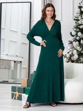 V-Neck Long Sleeve Maxi Dress