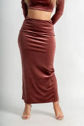Velvet midi skirt mauve