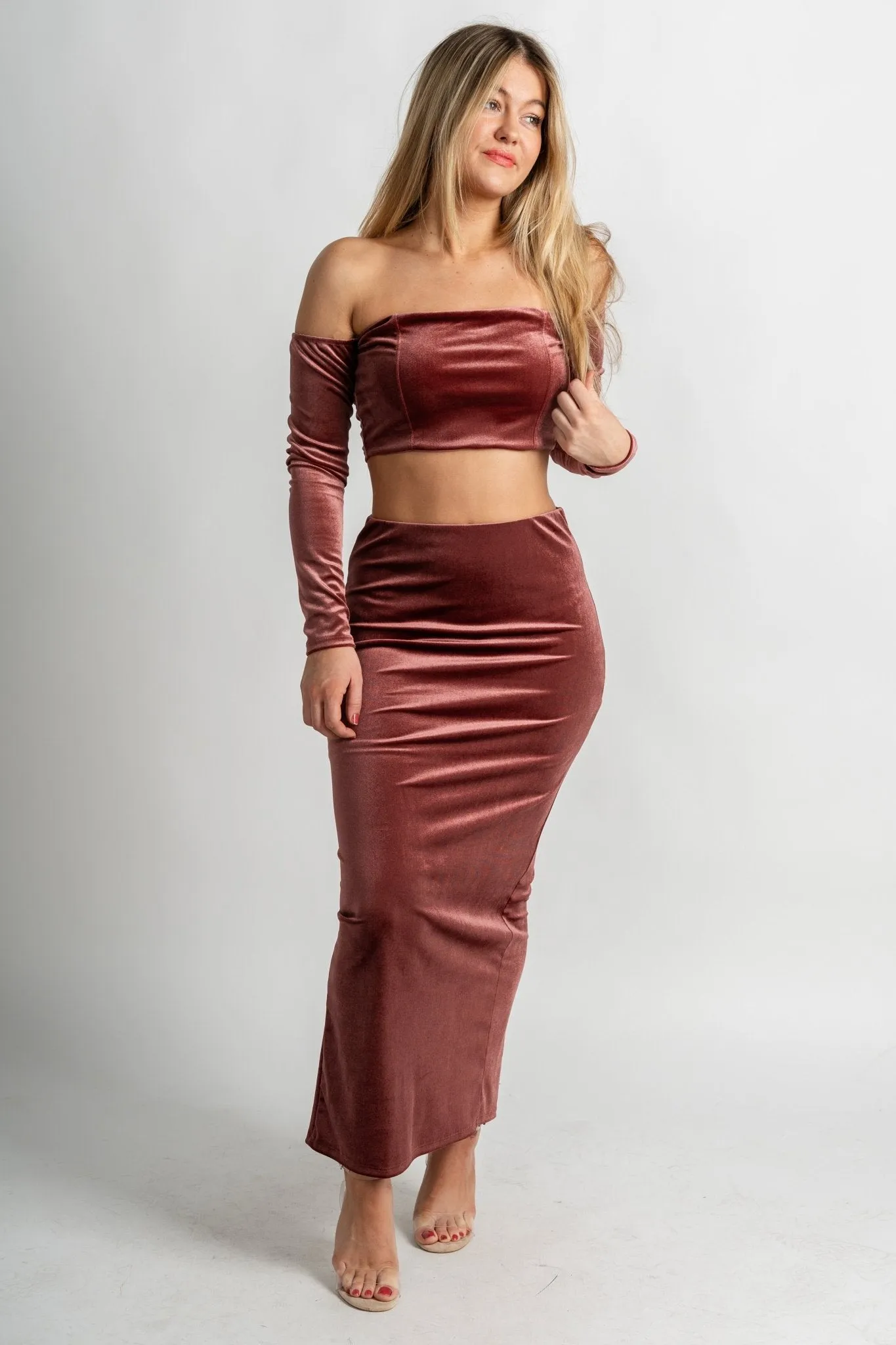 Velvet midi skirt mauve