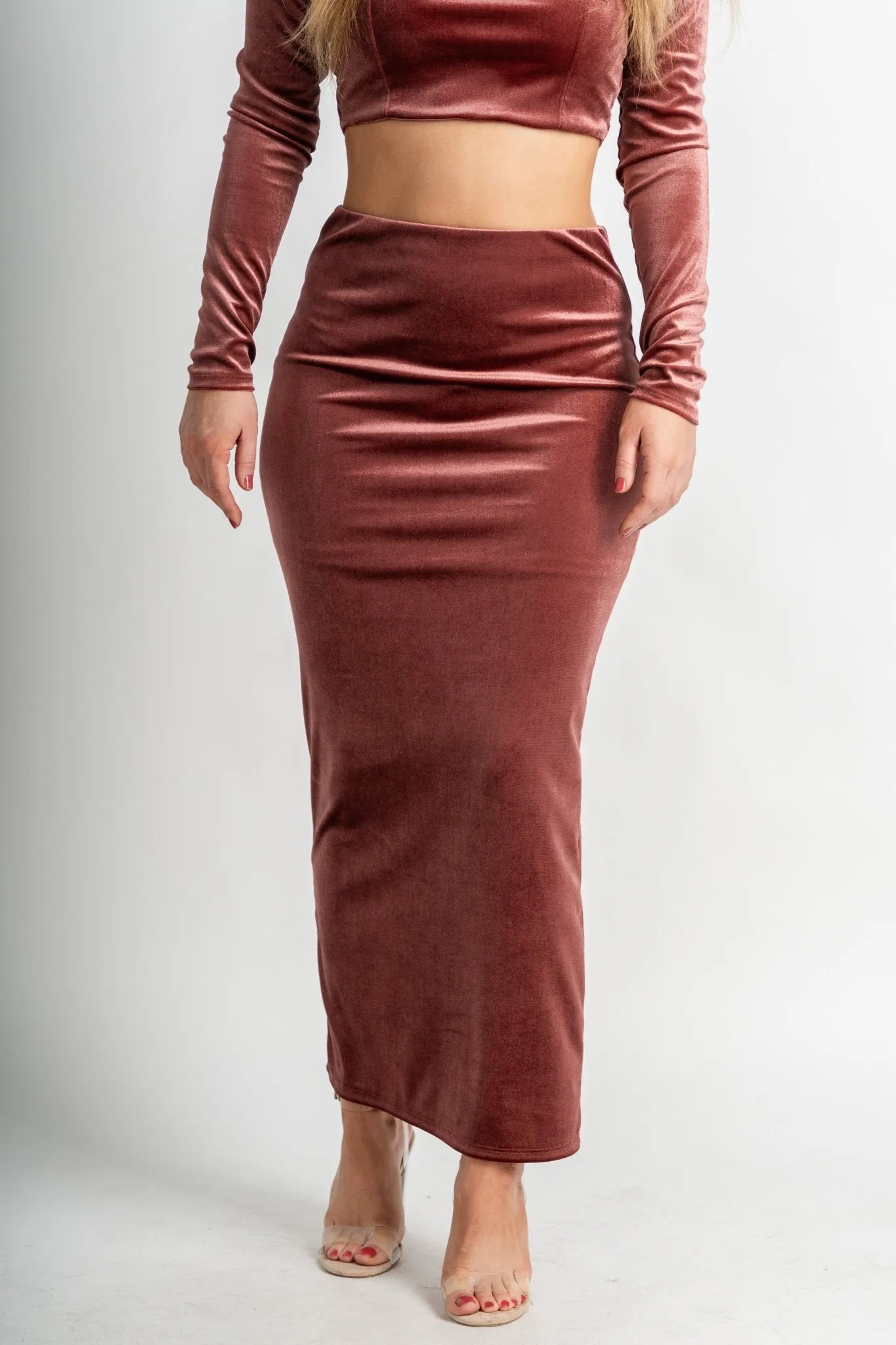 Velvet midi skirt mauve