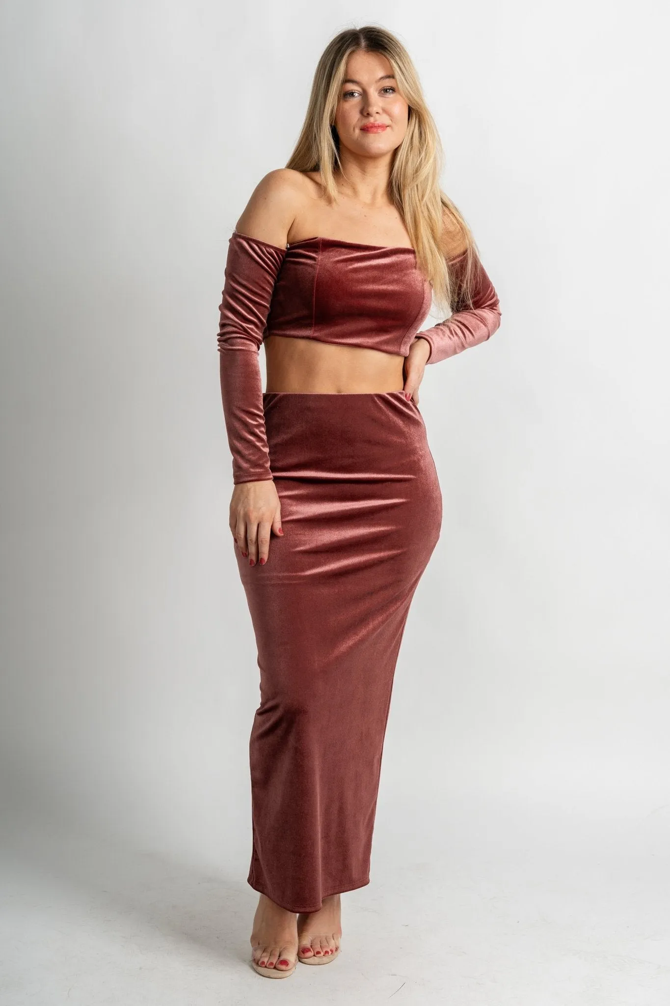 Velvet midi skirt mauve