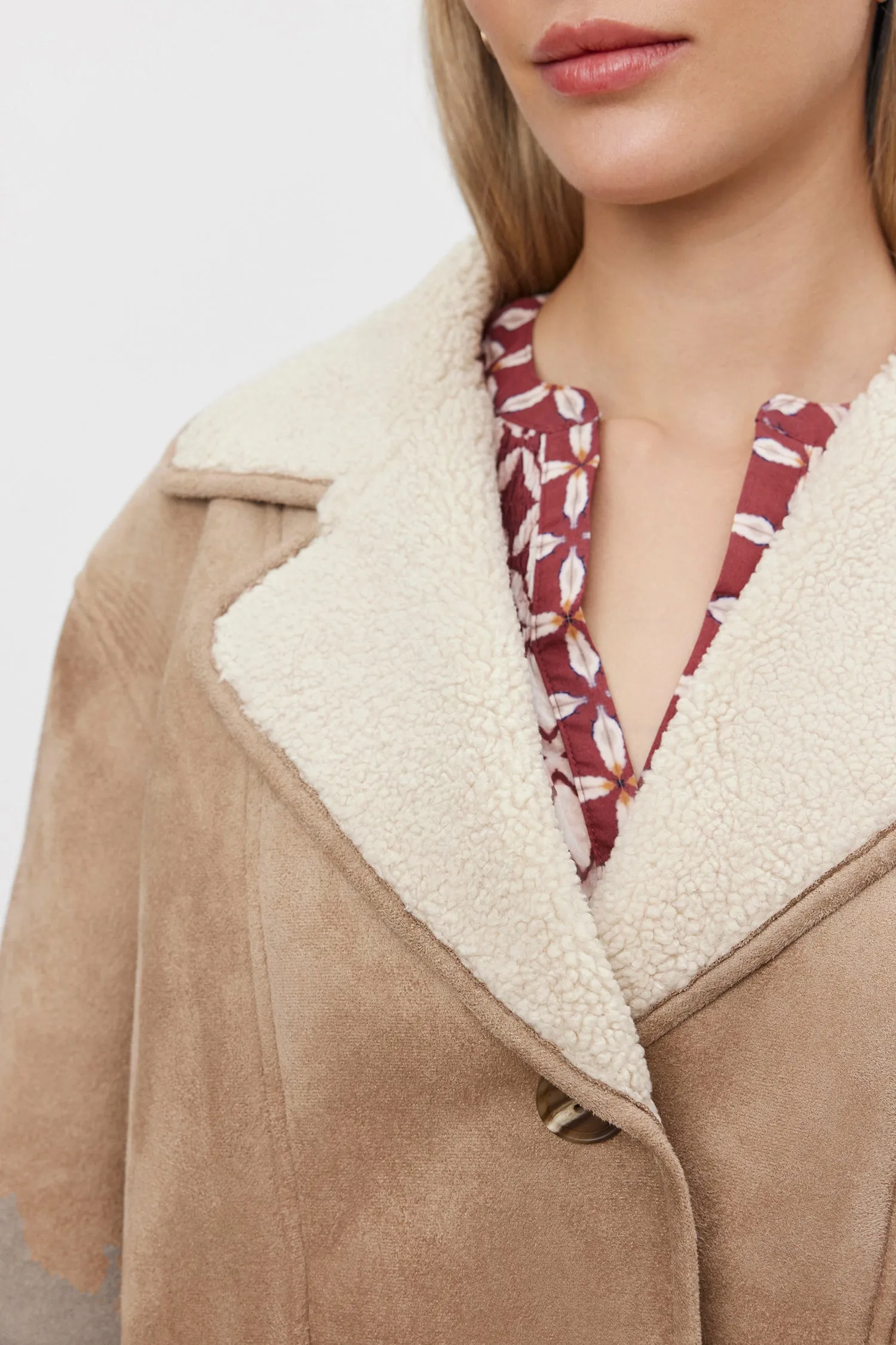 Velvet - Molly - Lux Sherpa Collared Jacket in Sand