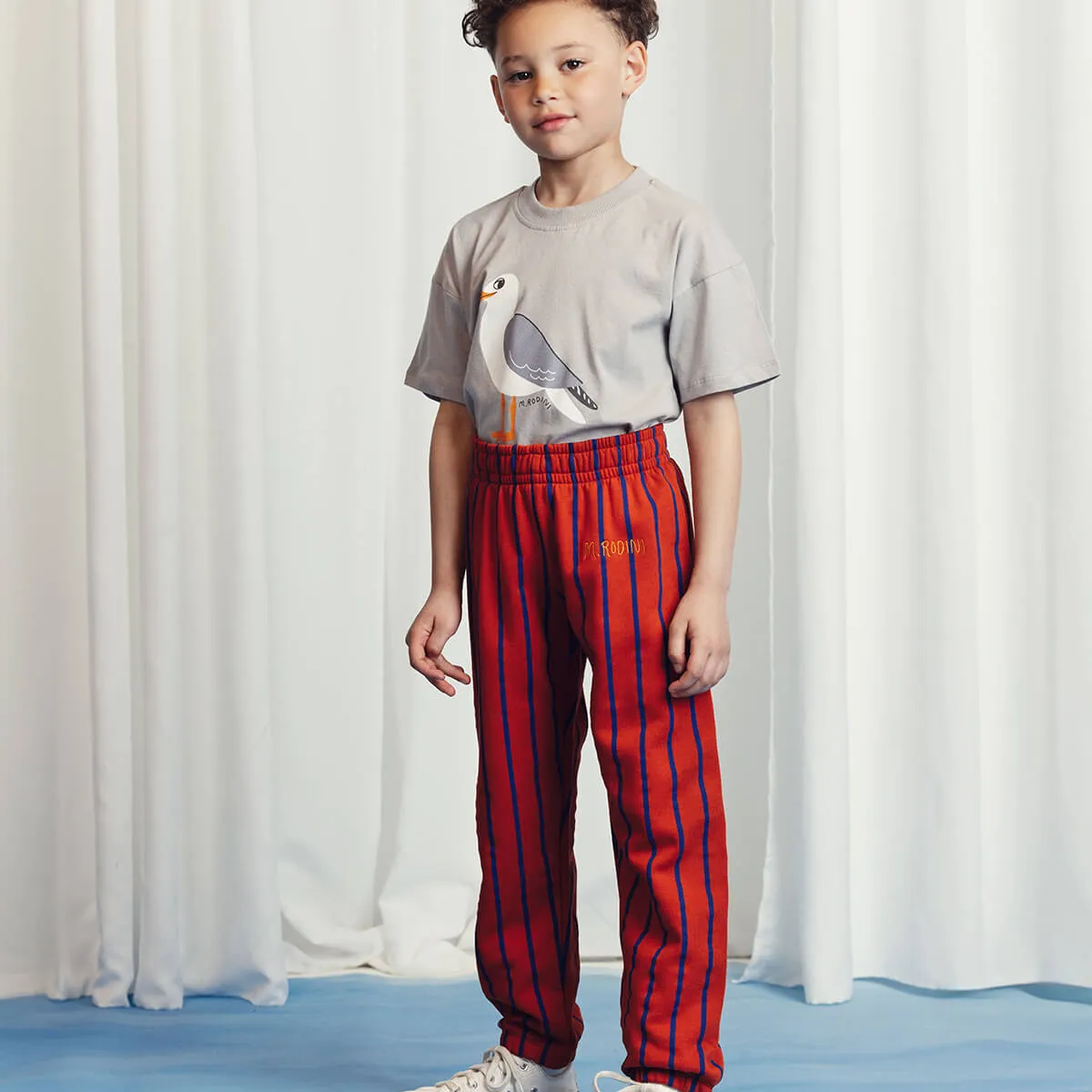 Vertical Stripe Sweatpants in Red by Mini Rodini