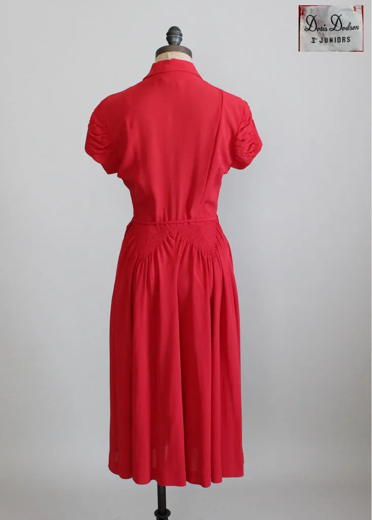 Vintage 1940s Red Crepe Swing Dress