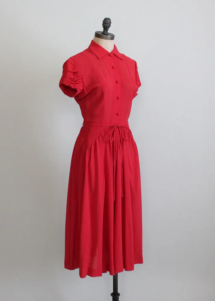 Vintage 1940s Red Crepe Swing Dress