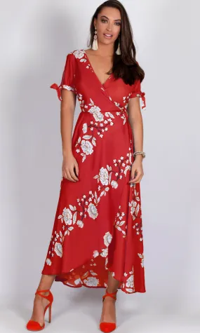 VS7245SS RED FLORAL WRAP DRESS (Pack)