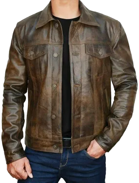 Western Trucker Leather Shirt Jacket Over Shirt Button Down Moto Motorcycle Coat | Leather Jacket Motorcycle Coat