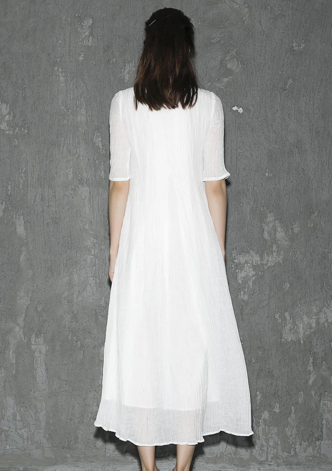 White linen dress maxi dress women dress long prom dress(1305)