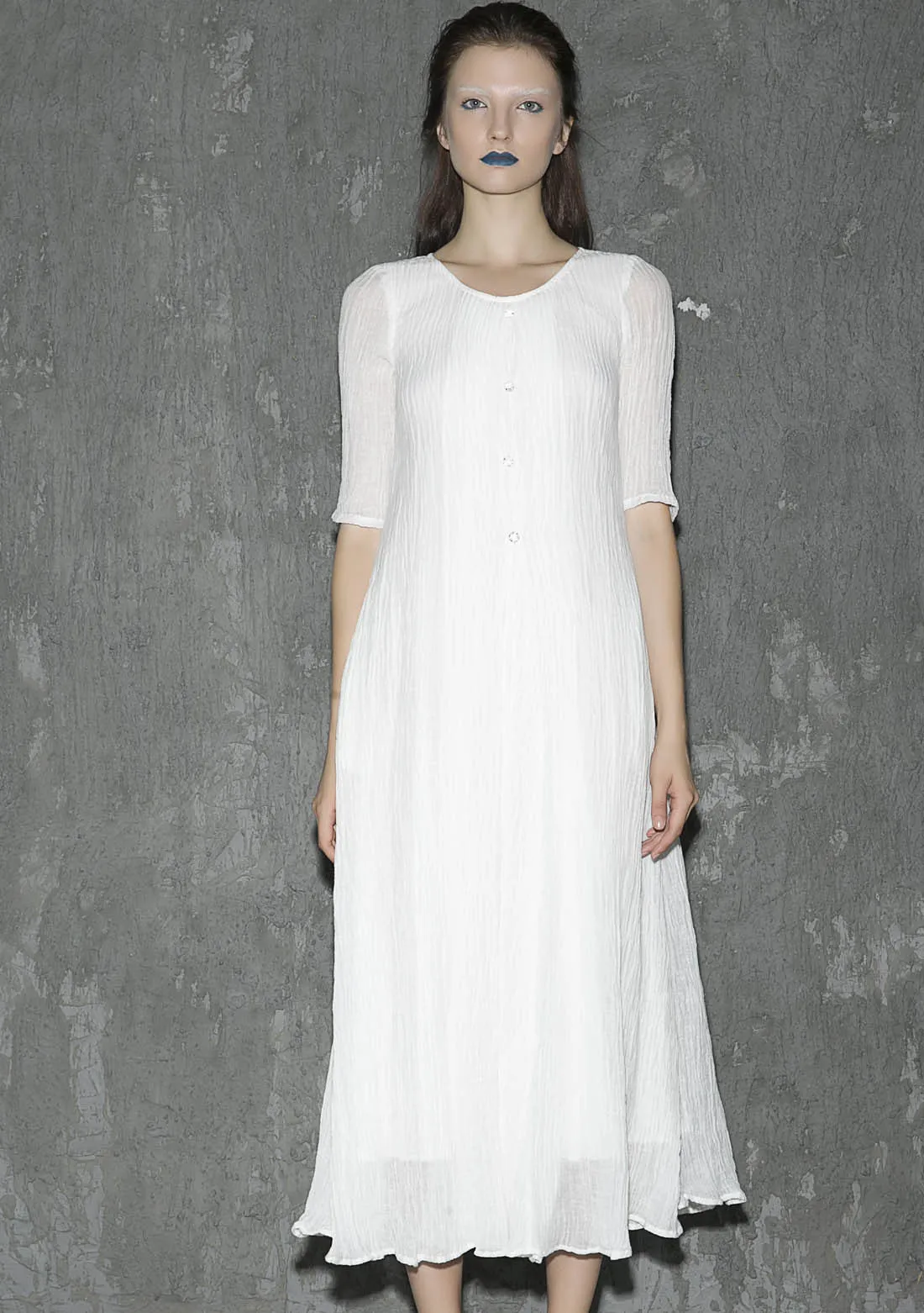 White linen dress maxi dress women dress long prom dress(1305)