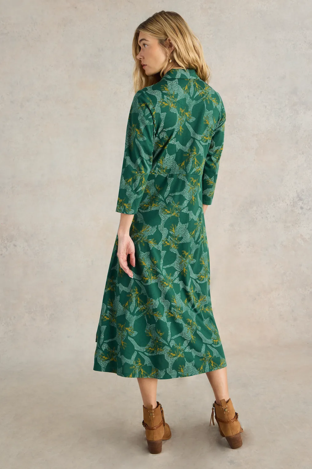 White Stuff Rua Jersey Green Mlt Shirt Dress