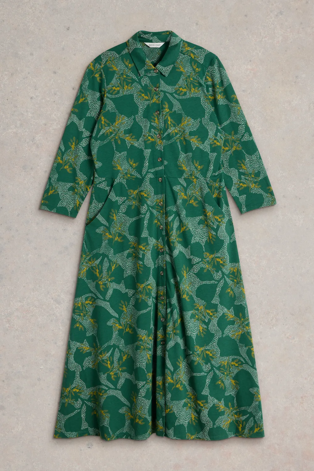 White Stuff Rua Jersey Green Mlt Shirt Dress
