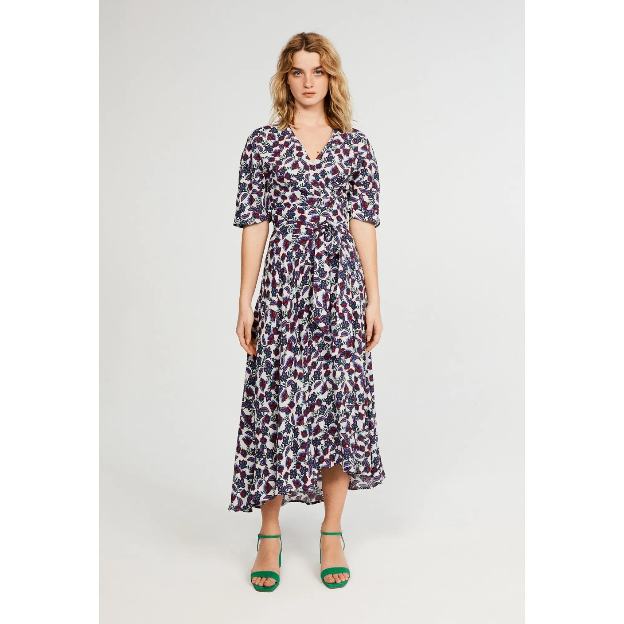Women Wrap Midi Dress - Light Print