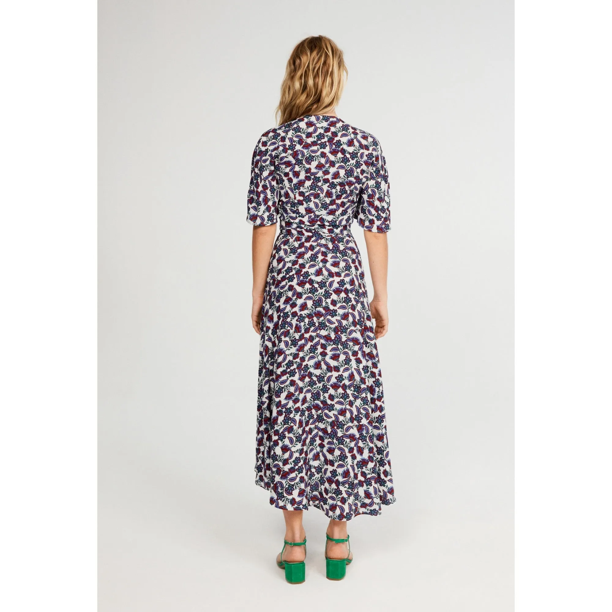 Women Wrap Midi Dress - Light Print