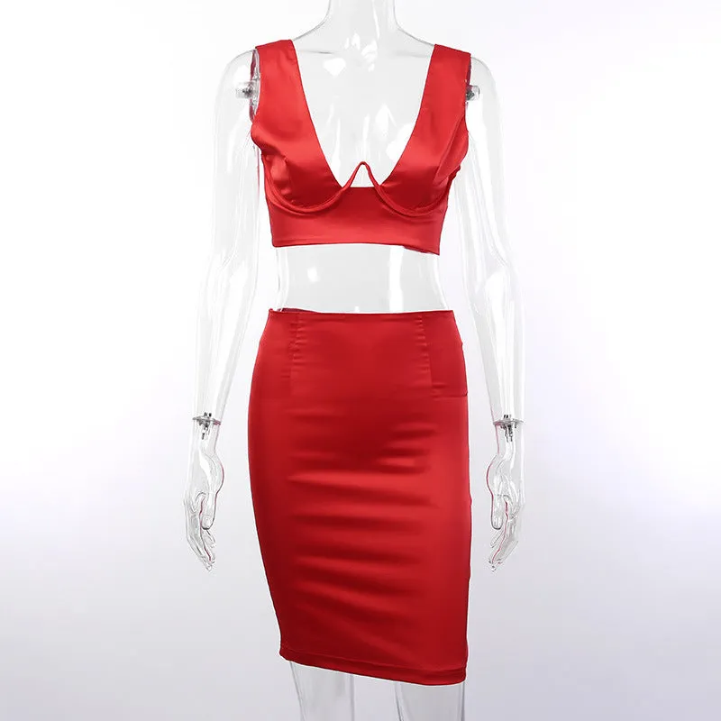 Women's Summer V-Neck Sheath Two-Piece Mini Dress