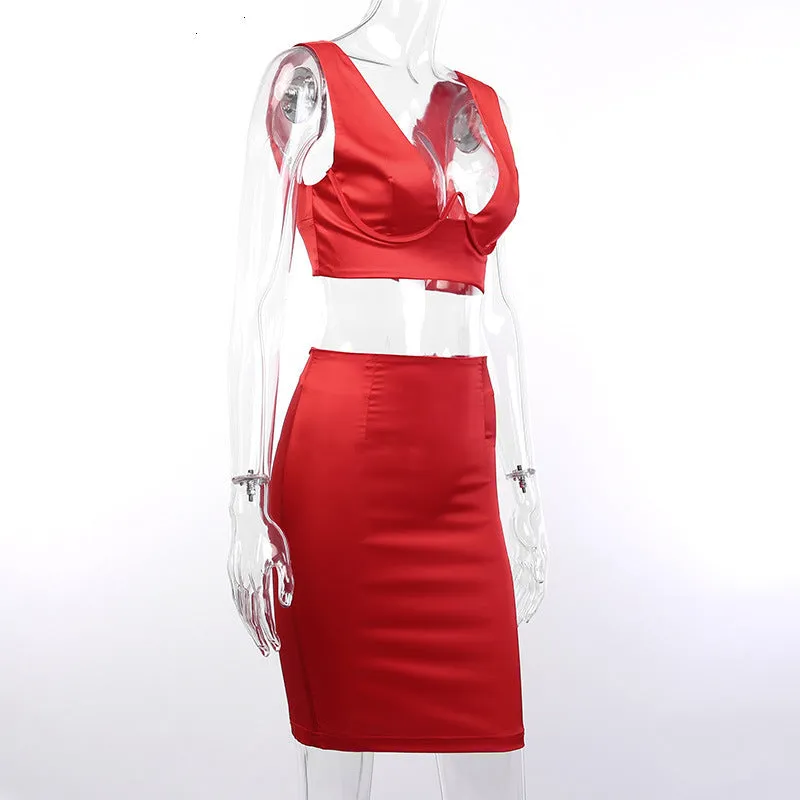 Women's Summer V-Neck Sheath Two-Piece Mini Dress