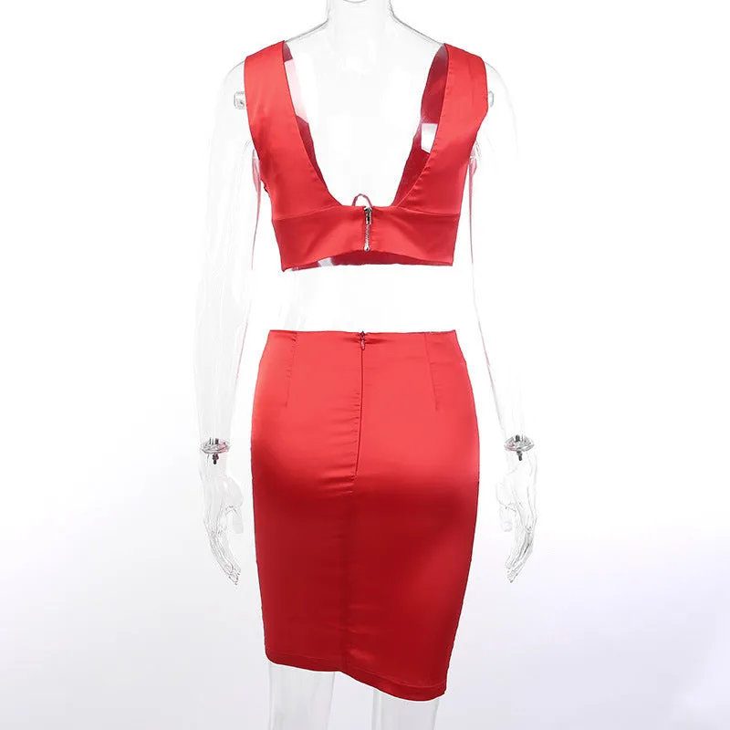 Women's Summer V-Neck Sheath Two-Piece Mini Dress