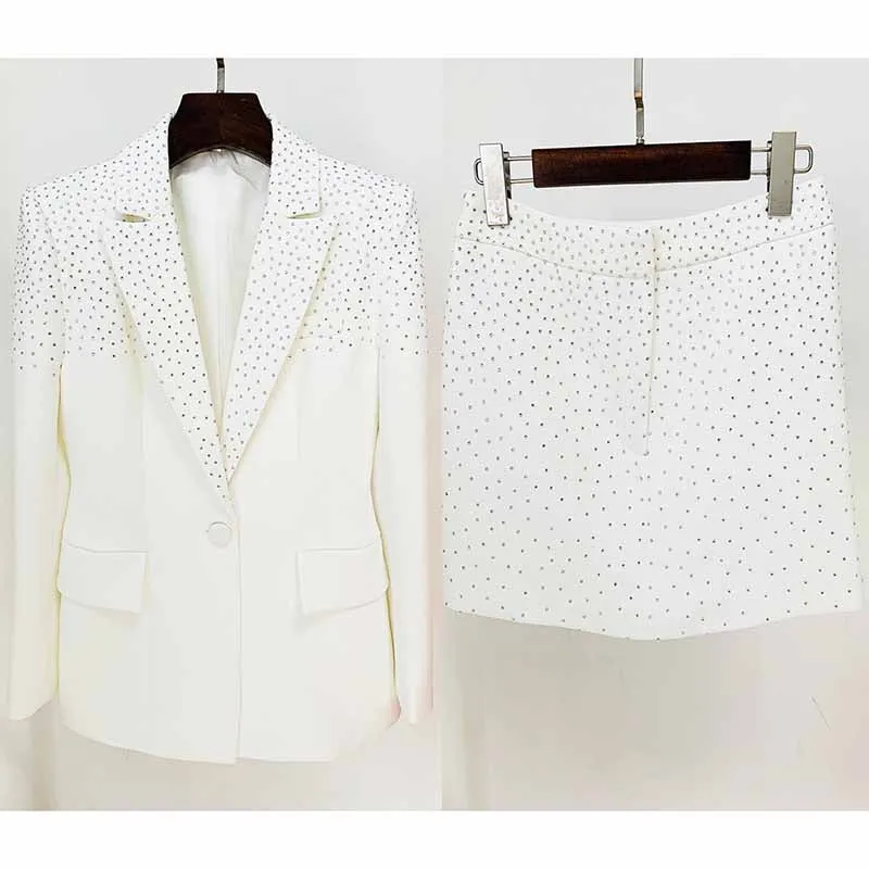 Womens Wedding Suit Luxury Hand Made Sequined Blazer   High Waist Skirt Suit Formal Suits