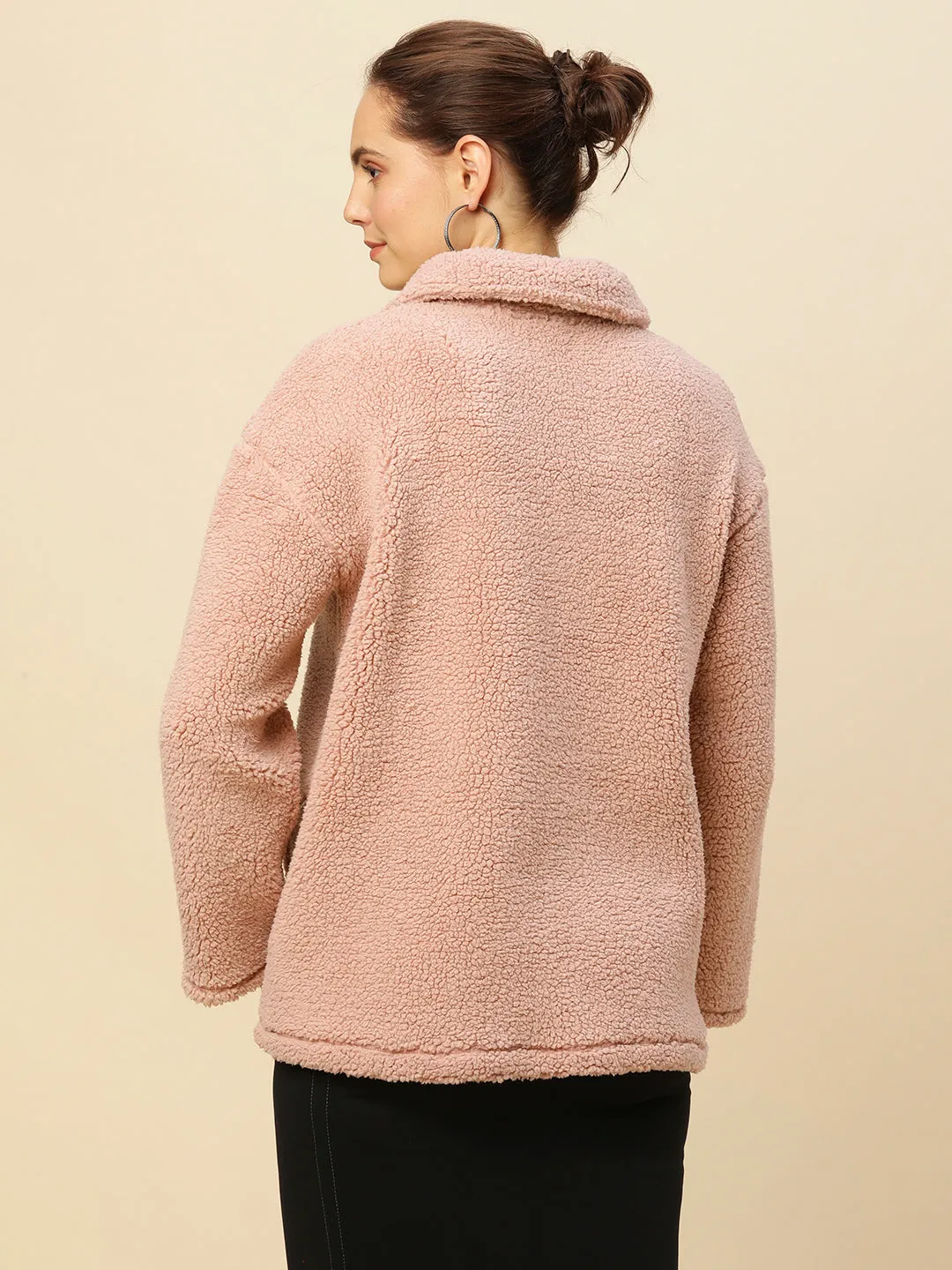 Zippered Oversized Sherpa Drop Shoulder Jacket