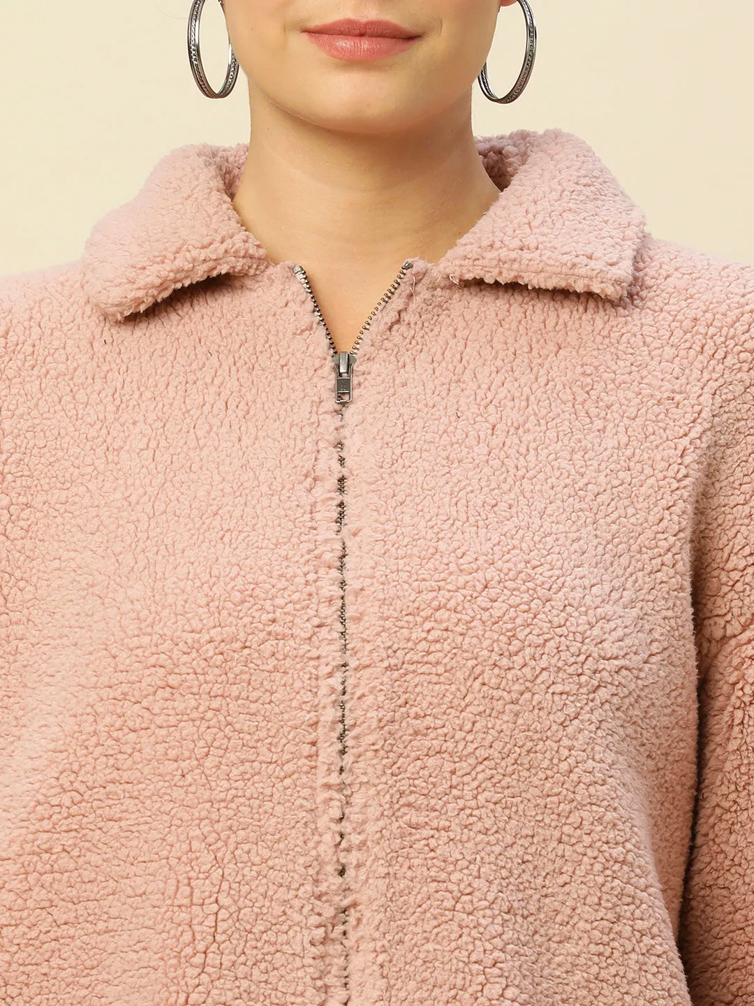 Zippered Oversized Sherpa Drop Shoulder Jacket
