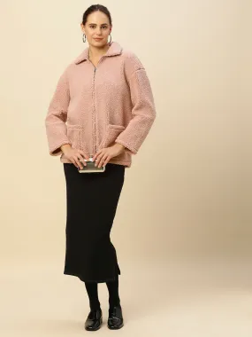 Zippered Oversized Sherpa Drop Shoulder Jacket